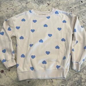 H&M Heart Print Sweatshirt Kids Size 8–10 Cream & Blue